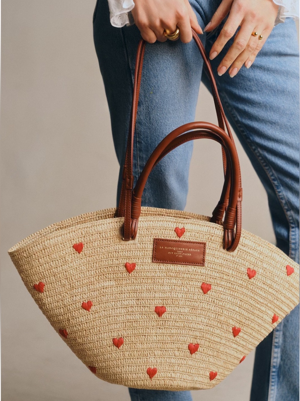 Sezane Justine Basket Bag Heart Embroidery - Picture 9 of 9